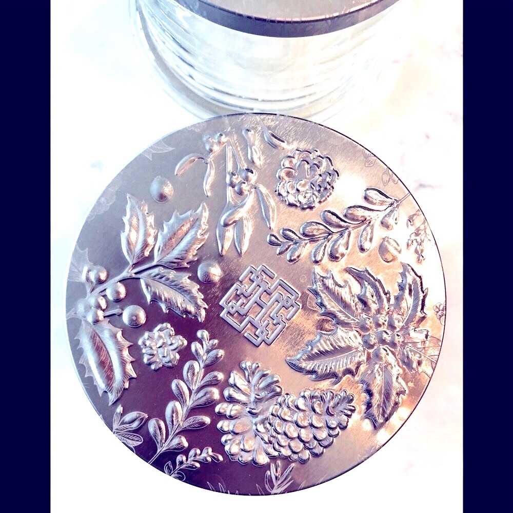 Glass canister w Airtight seal Silvertone embossed lid fall/winter set/3